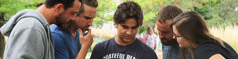 Students working together on the quad.